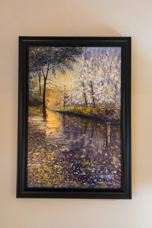 Winter’s Kiss to Fall – 24x36 Original Oil and Gold Leaf Painting on Canvas by Nanette Catigbe (2019)