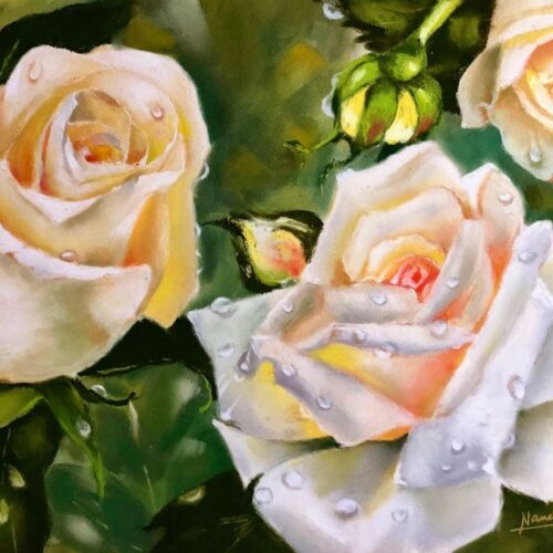 August Roses. Original Painting. Pastel.  11 x 17 inches. Original. Nanette Catigbe