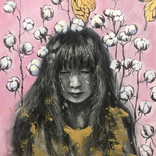 Cotton and Butterflies. Mixed Media on Gessoed Board. 16 x 20 inches. Original. Nanette Catigbe