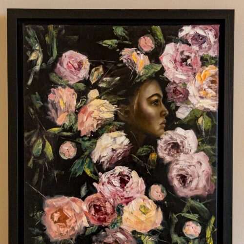 Amongst The Peonies. Oil on Gessoed Board. 16 x 20 inches. Original. Nanette Catigbe