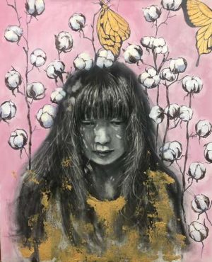 Cotton and Butterflies – 16x20 Original Mixed Media on Gessoed Board by Nanette Catigbe