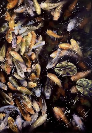 Surge – 19x26 Original Pastel on Pastelmat by Nanette Catigbe (2023), Part of the Koi Series