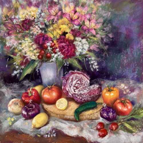Celebration. Pastel on Sanded Paper. 20 x 20 inches. Original. Nanette Catigbe