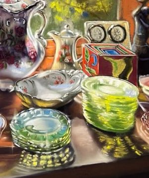 Eclectic Vintage – 24x16 Framed Original Pastel on Pastelmat by Nanette Catigbe (2023)