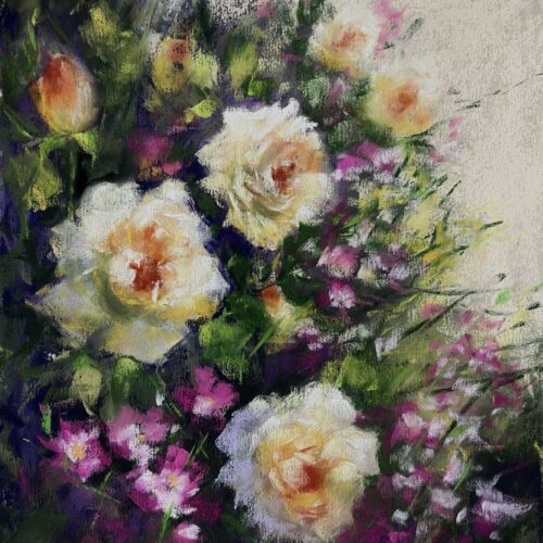 Blooming Serenity. Pastel on Sanded Paper. 9 x 10 inches. Original. Nanette Catigbe. 2023