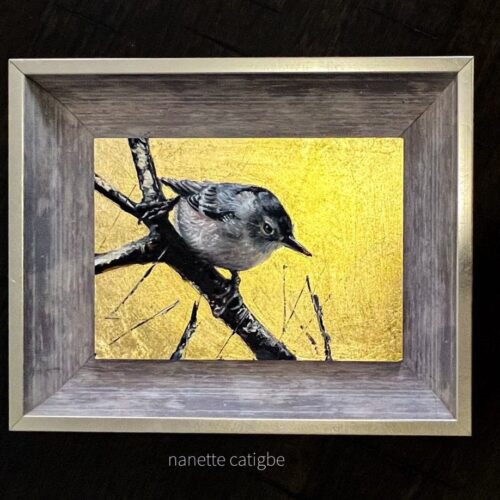The Nuthatch. Oil with Gold Leaf on Panel. 5x7 inches. 2022