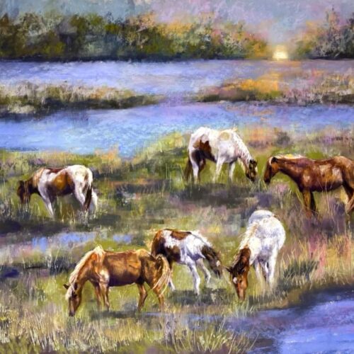 Assateague Sunset. Pastel on Sanded Paper. 19 x 24 inches. Original. Nanette Catigbe