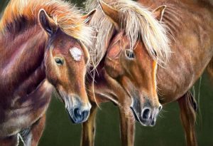 The Bond of Resonance – 13x19 Original Pastel of Two Horses on Sanded Paper by Nanette Catigbe (2024)