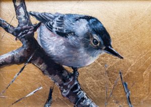 The Nuthatch – 5x7 Oil with Gold Leaf on Panel by Nanette Catigbe (2022)