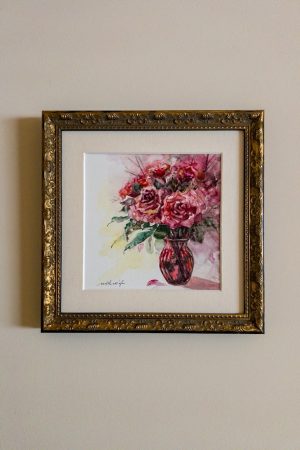 Roses – 8x8 Framed Original Watercolor on Masonite by Nanette Catigbe (2020)