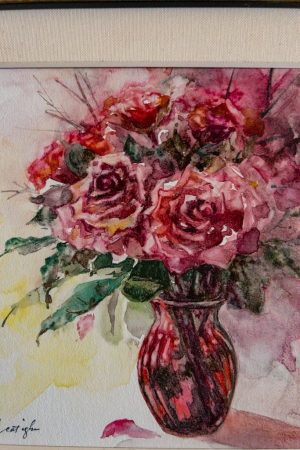 Roses – 8x8 Framed Original Watercolor on Masonite by Nanette Catigbe (2020)