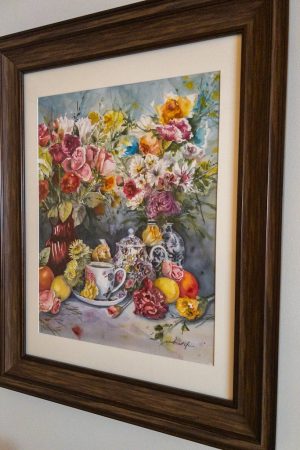 Tea Time – 15x19 Framed Original Watercolor by Nanette Catigbe (2023)